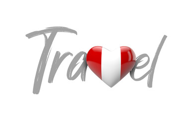 Travel Peru love heart flag. 3D Rendering