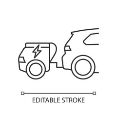 Range extender linear icon. Electric vehicle additional energy supply, reserve generator thin line customizable illustration. Contour symbol. Vector isolated outline drawing. Editable stroke