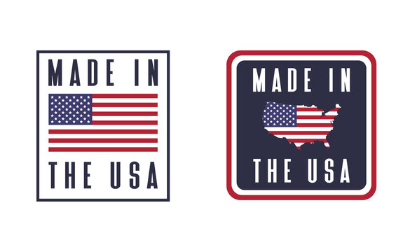 Made in the USA badge collection. American proud badge. United States of America flag color symbol.