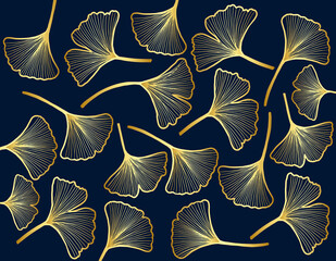 Tropical flower and  leaf Wallpaper, Luxury nature leaves pattern design, Golden flower and leaf line arts, print, cover, Vector illustration.