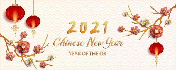 Happy new year 2021 / Chinese new year / Year of the ox / Zodiac sign for greetings card, invitation, posters, brochure, calendar, flyers, banners.