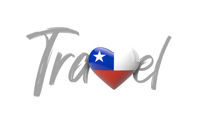 Travel Chile love heart flag. 3D Rendering