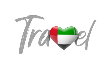 Travel UAE love heart flag. 3D Rendering
