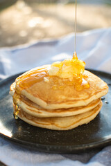 pancake with butter and honey
