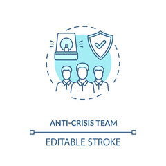 Anti-crisis team concept icon. Safety at work guidelines idea thin line illustration. Team protect company against crisis. Vector isolated outline RGB color drawing. Editable stroke