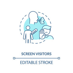 Screen visitors concept icon. Workplace safety guidelines idea thin line illustration. Temperature measurement, prevention of infection. Vector isolated outline RGB color drawing. Editable stroke