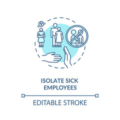 Isolation sick worker concept icon. Workplace safety guidelines idea thin line illustration. Protect yourself from coronavirus in office. Vector isolated outline RGB color drawing. Editable stroke