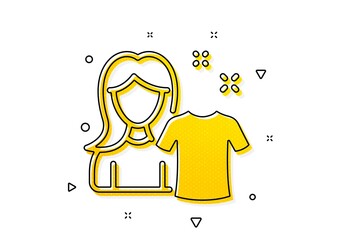 Laundry tshirt sign. Clean shirt icon. Clothing cleaner symbol. Yellow circles pattern. Classic clean shirt icon. Geometric elements. Vector