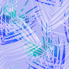 Palm Leaves Seamless Pattern. Artistic Background.