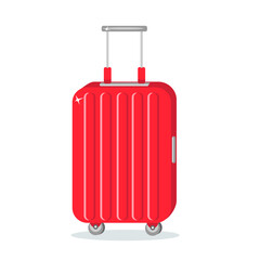 Red plastic travel bag, luggage suitcase for air or road travel isolated on white background. Vector Illustration in flat style, for printing on flyers and booklets.