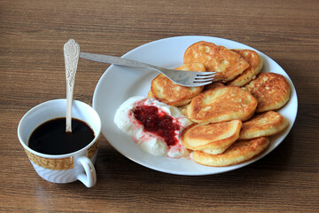 breakfast with pancakes on a summer morning