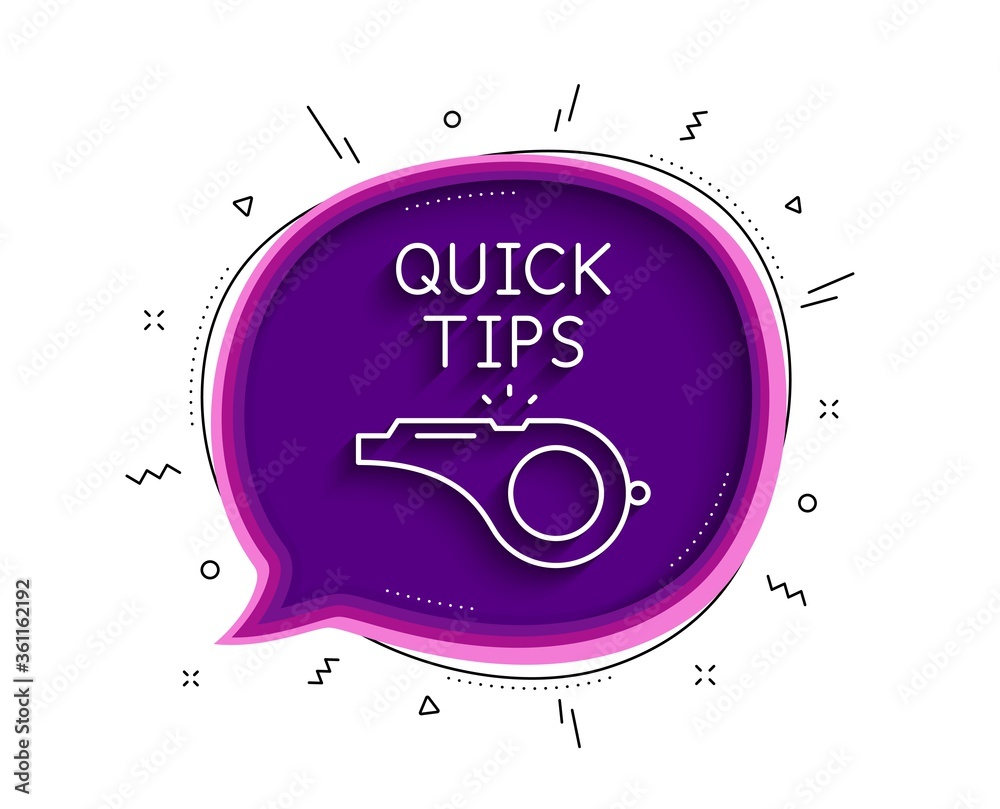 Poster quick tips whistle line icon. chat bubble with shadow. helpful tricks sign. thin line tutorials icon