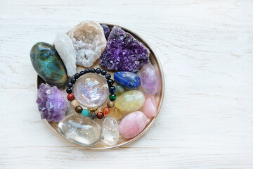 Crystals Stones Set. healing gemstones minerals for relaxation and meditation, spiritual practice 