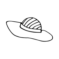 Beach hat. Hand drawn vector illustration in doodle style, isolated on a white background. 