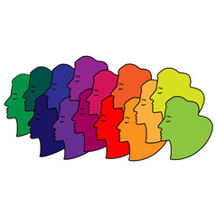 silhouettes of woman faces multicolored pattern