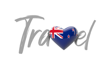 Travel New Zealand love heart flag. 3D Rendering
