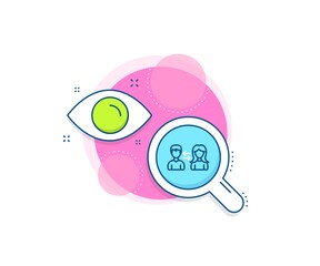 Obraz premium Users communication. Research complex icon. Teamwork line icon. Male and Female profiles sign. Person silhouette symbol. Analytics or analysis banner. People communication sign. Vector