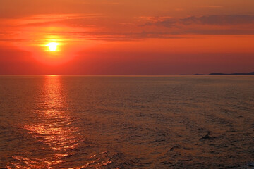 Beautiful sunset over the sea in southern Dalmatia, Croatia.