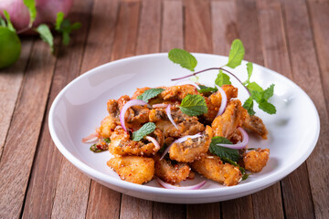 Deep Fried Sliced Fish Salad.Thai Style food