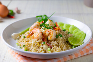Fried rice with prawns ,famous thai street food