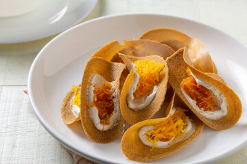 Close up Thai Crispy Pancake,Kanom Buang