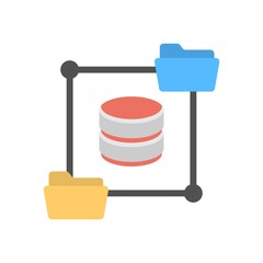 Computer server with folder sign. Storing file archive on database. Flat icon illustration.