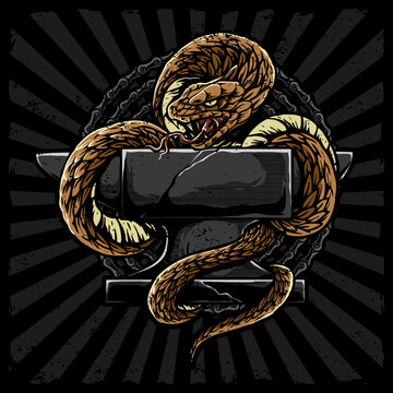 vector of snake with anvil iron illustration