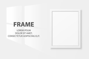 Vector 3d Realistic White A4 Vertical Wooden Simple Modern Frame Icon Closeup Isolated on White Wall Background with Window Light. It can be used for presentations. Design Template, Mockup, Front View