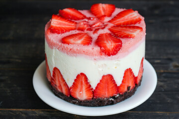 cheesecake strawberrie, sweet mascarpone dessert cake berries Menu concept healthy eating  food background copy space keto or paleo diet