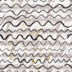 Vector seamless pattern with geometric brush strokes elements. Memphis geometric outline trendy modern style. 
