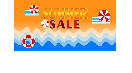Summer Sale banner, hot season discount poster with tropical leaves,ice cream,watermelon, strawberries,and sunglasses. Invitation for shopping with 50 percent off. special offer card. in eps 10