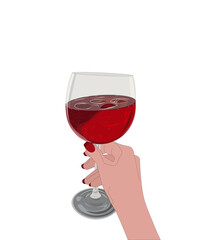 vector illustration isolated on a white background a glass of red wine with ice in hand