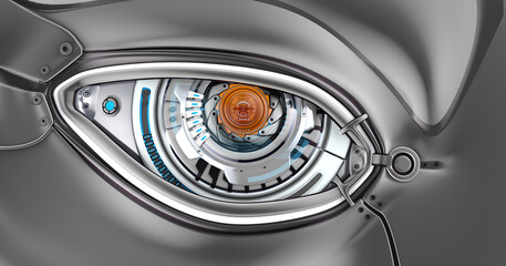 Robot digital cyber eye closeup 3d model, 3d rendering
