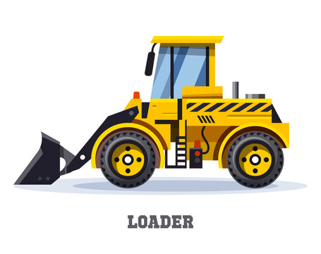 Loader truck or bulldozer tractor, vector icon