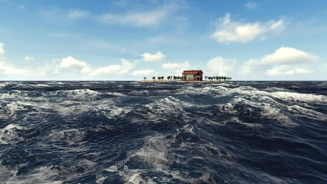 Beautiful house on the island in the ocean, close up