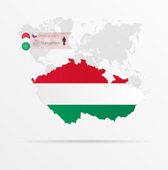 Obraz premium The ethnicities in Czech Republic, ethnic group Hungarians. Map Czech Republic combined with Hungary flag.