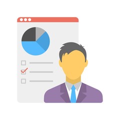 Website data analyst icon illustration in flat design style. Computer software business analyst.