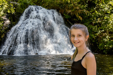 girl at waterfall hike 