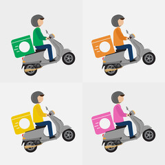 Delivery man of takeaway on colorful scooter