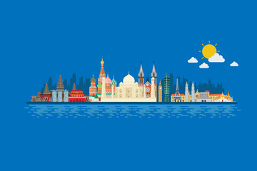 Obraz premium Around the world with famous landmarks design