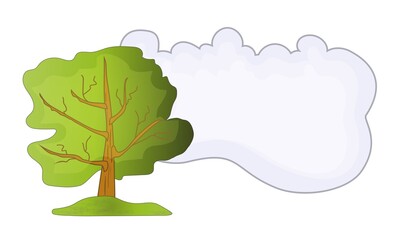 Summer tree with a large crown.
Place for text in the shape of a cloud.
Vector isolated design.