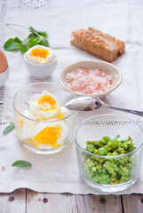 Soft Boiled Eggs with Toast and peas