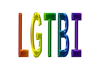 siglas lgtbi en relieve brillante con colores de la bandera y sobre fondo blanco
