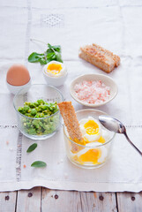 Soft Boiled Eggs with Toast and peas