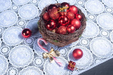 Christmas, Christmas ornaments composing beautiful arrangement with selective focus