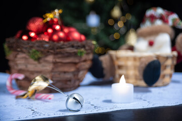 Christmas, Christmas ornaments composing beautiful arrangement with selective focus
