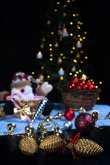Christmas, Christmas ornaments composing beautiful arrangement with selective focus