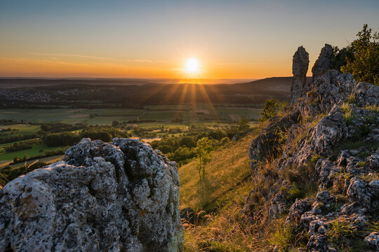 Sunset on mountain Walberla in Franconian Switzerland