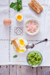 Soft Boiled Eggs with Toast and peas