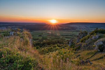 Sunset on mountain Walberla in Franconian Switzerland
